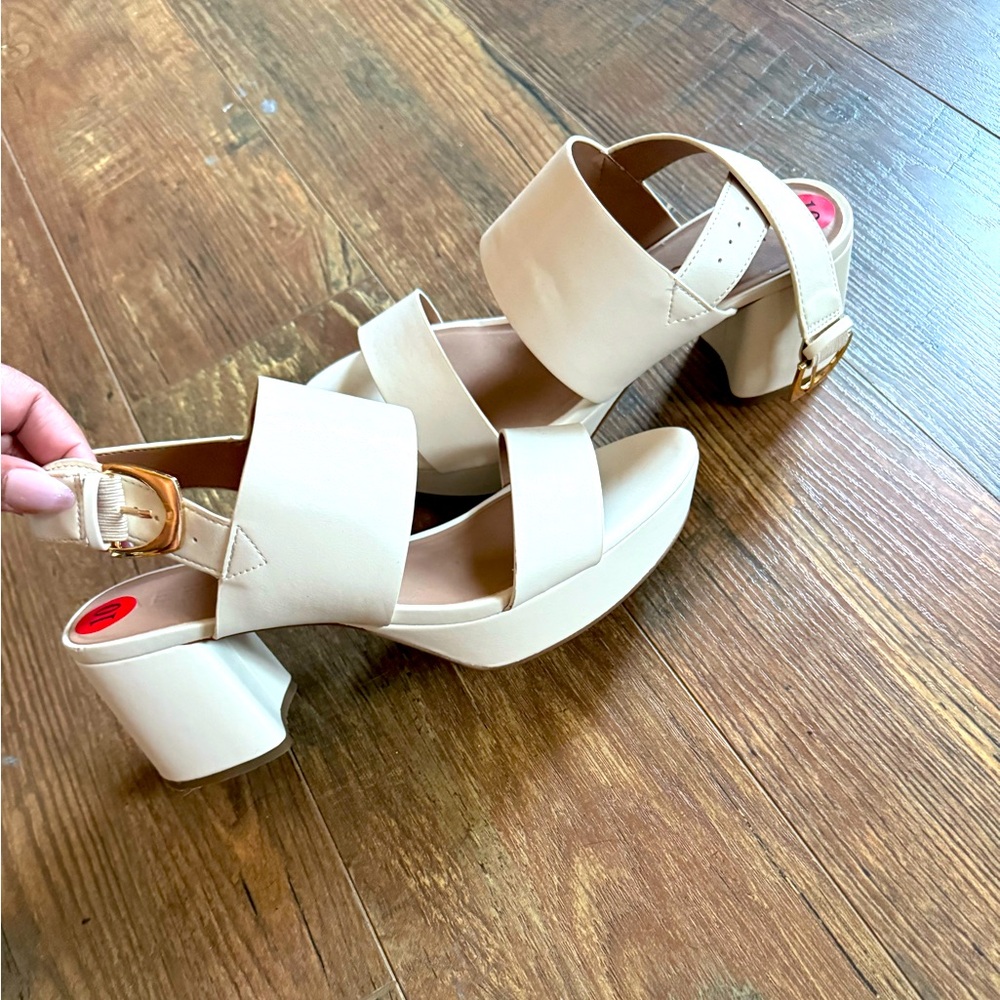 Elegant Cream Block Heel Sandals